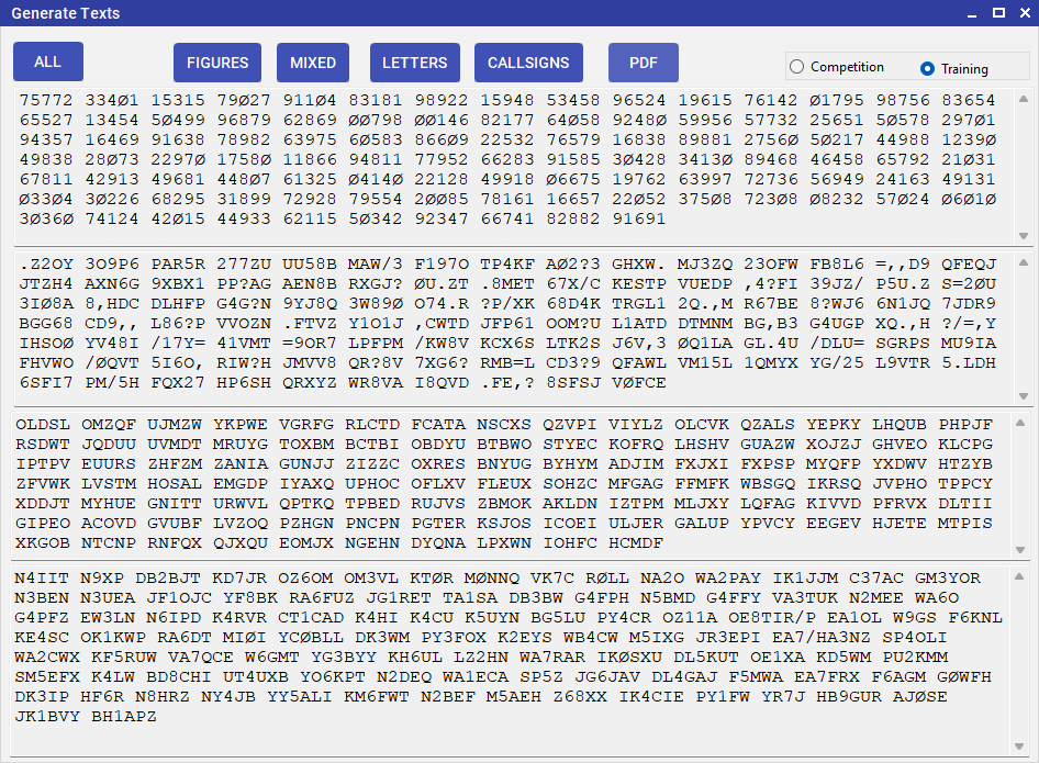 Generate Texts window