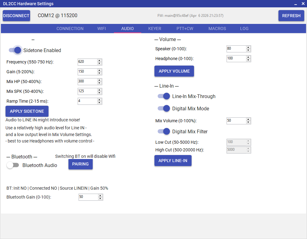 Hardware
              Settings Audio tab
