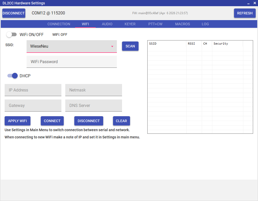 Hardware
              Settings WiFi tab