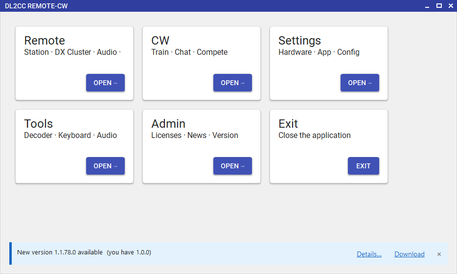 DL2CC-REMOTE-CW main dashboard