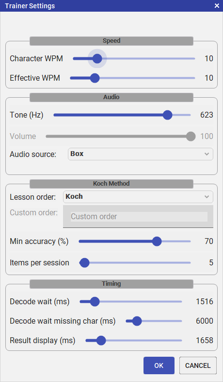 Trainer settings