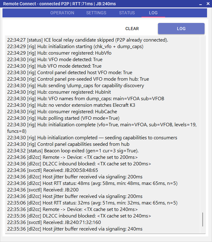Log tab switched to the verbose debug view
