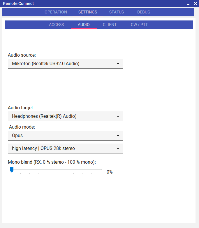 Audio settings — Client