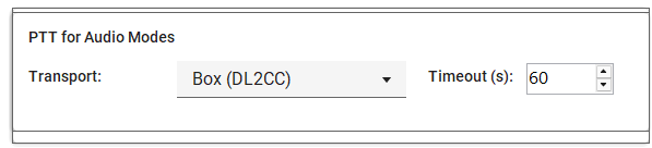 Host settings — Hardware PTT for Audio Modes: transport and timeout