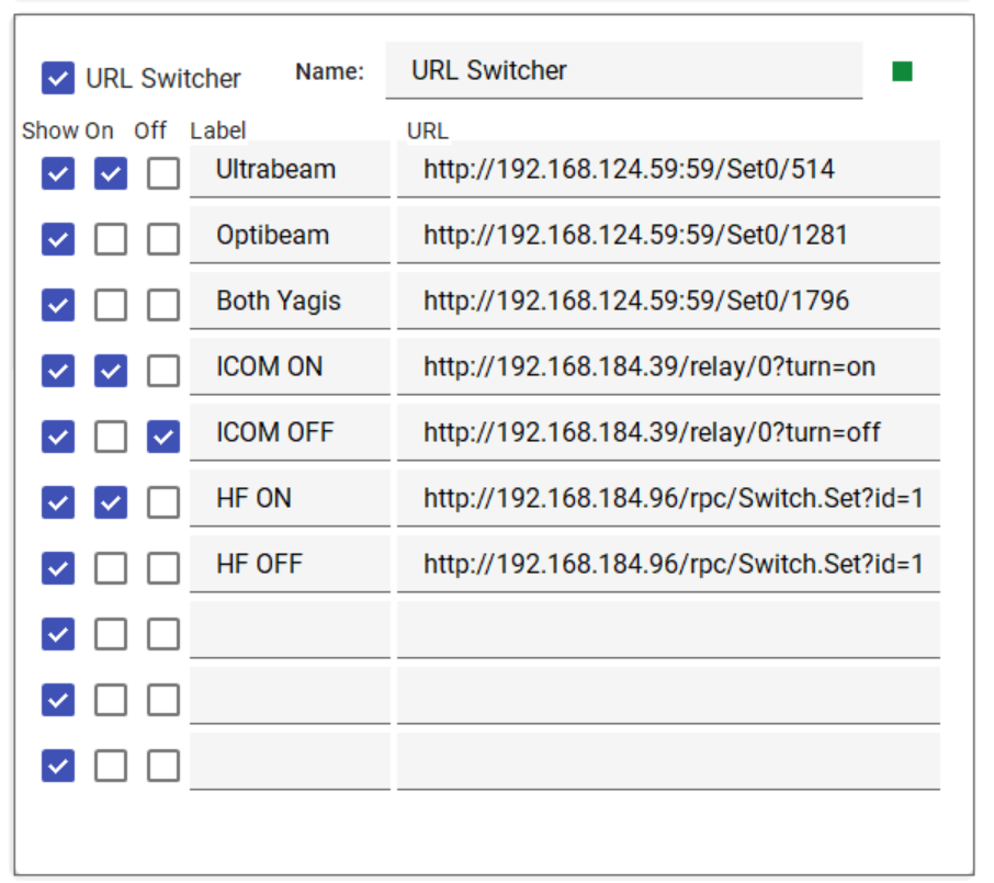 Host settings — URL Switcher card with ten rows